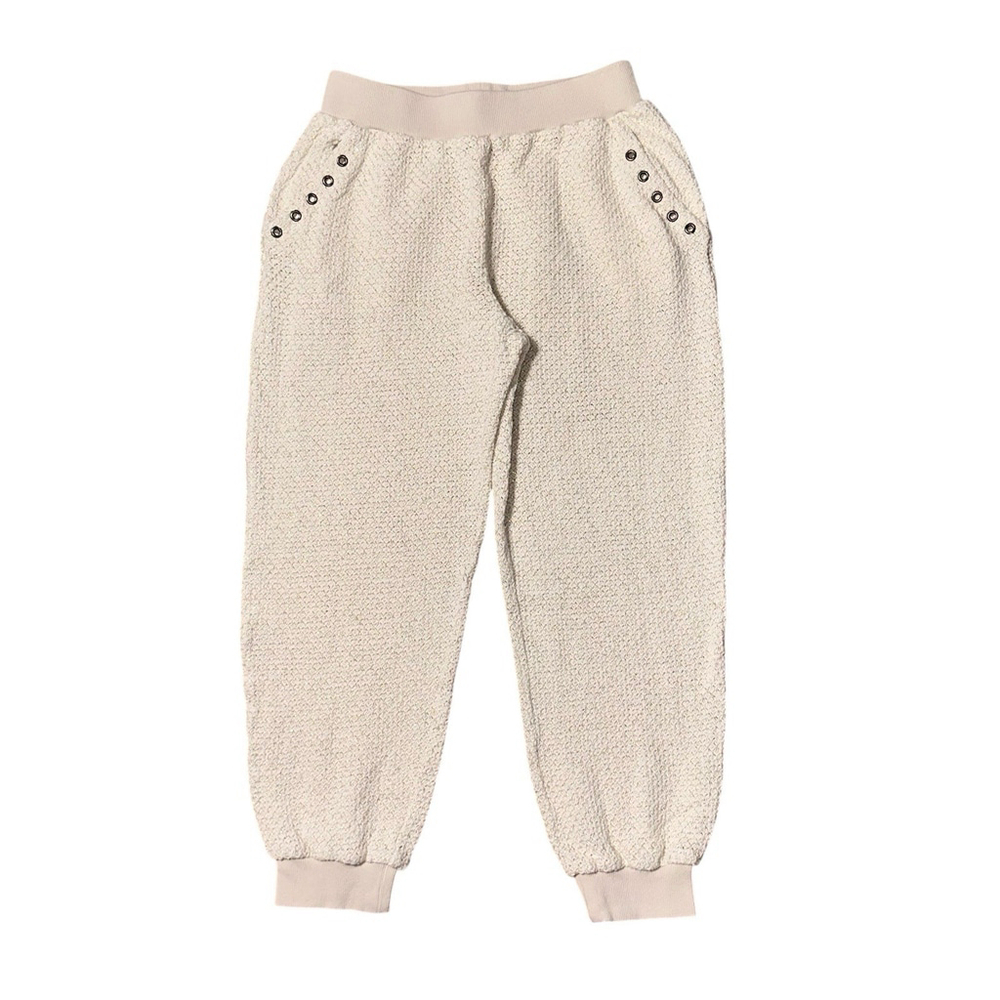Ramy Brook Chunky Knit Ecru & Lurex Gold Shimmer Joggers Small Mid Rise Cotton